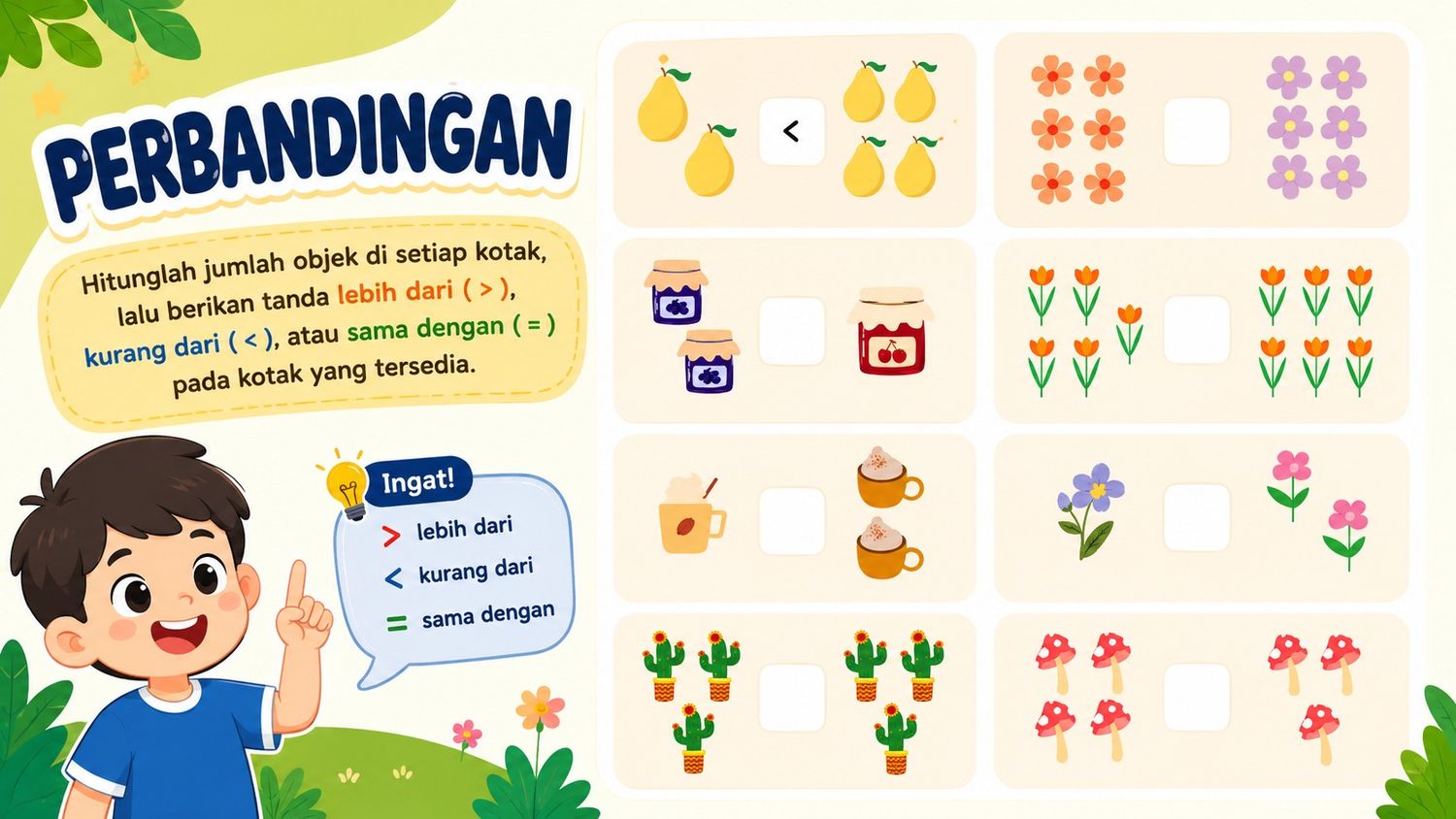 Game Perbandingan Jumlah Objek - Lebih dari, Kurang dari, Sama dengan